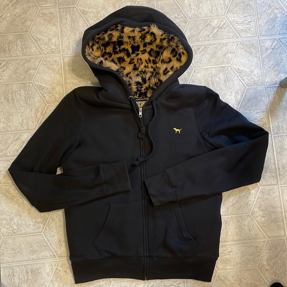 PINK by VS Black Leopard Fur Zip Up